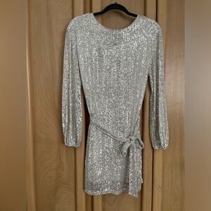 Sequin long sleeve dress, with fabric belt size Small